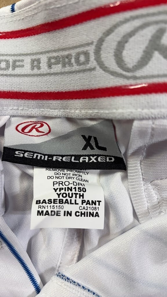 Rawlings YPIN150 Youth Baseball Pants XL Semi-Relaxed White Blue Pinstripe
