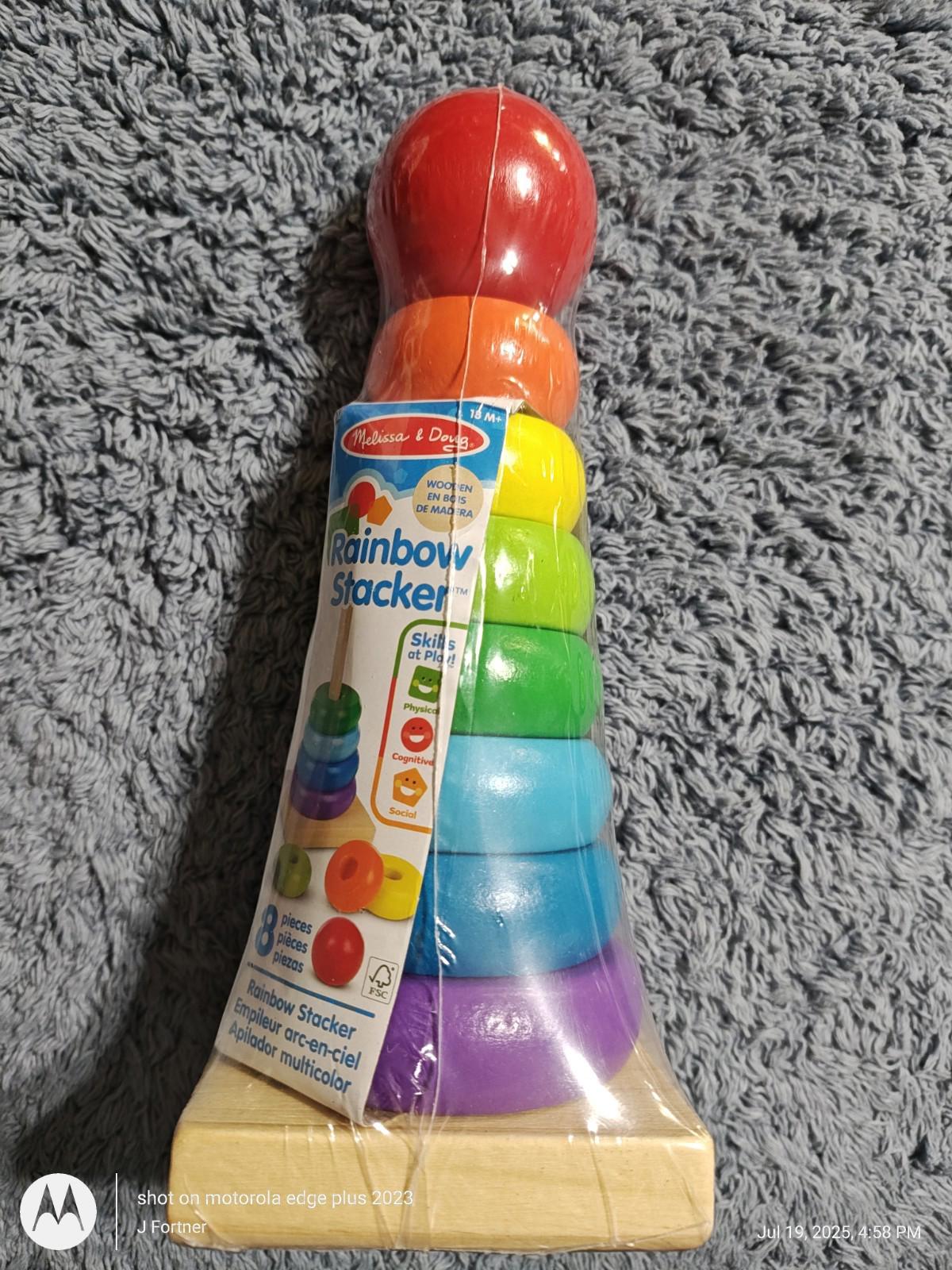 Rainbow Stacker Wooden Ring Educational Toy - Wooden Rainbow Stacking Rings Baby