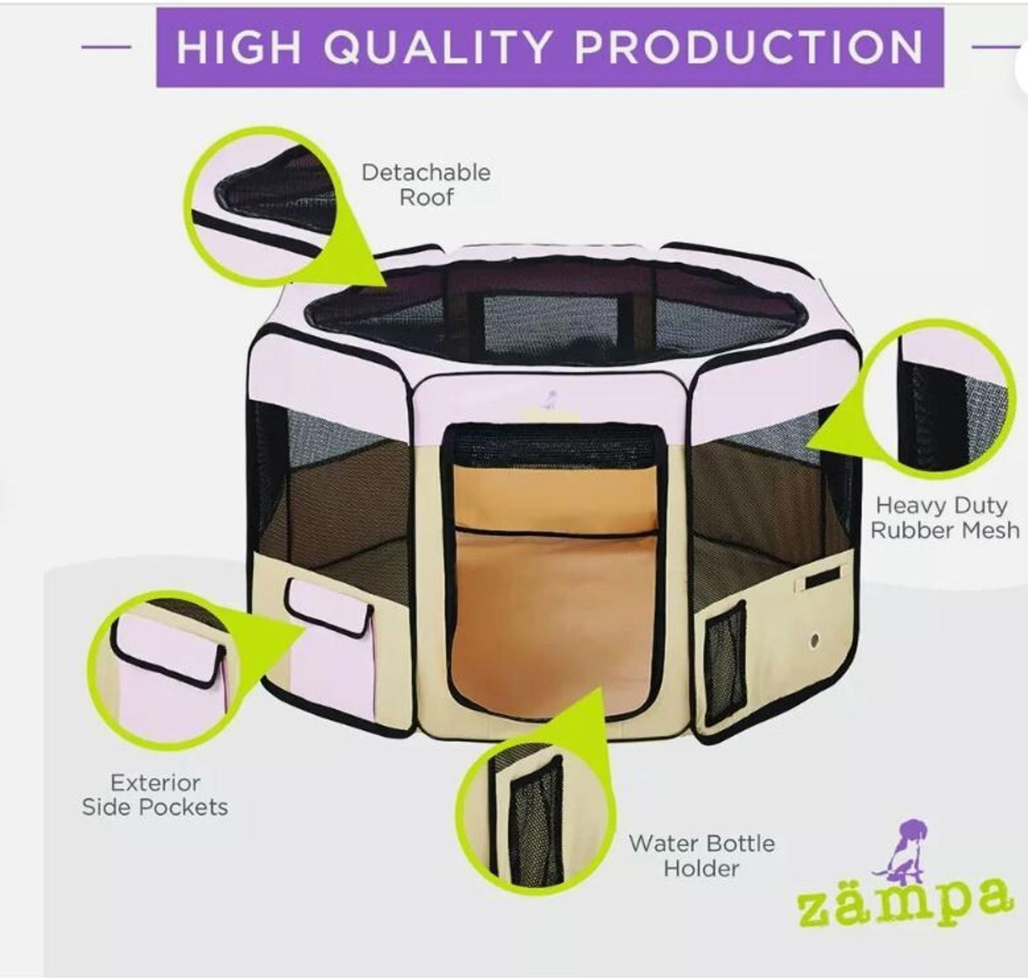 Zampa Puppy Playpen Extra Small 29"x29"x17" Portable Pop Up Playpen for Dog