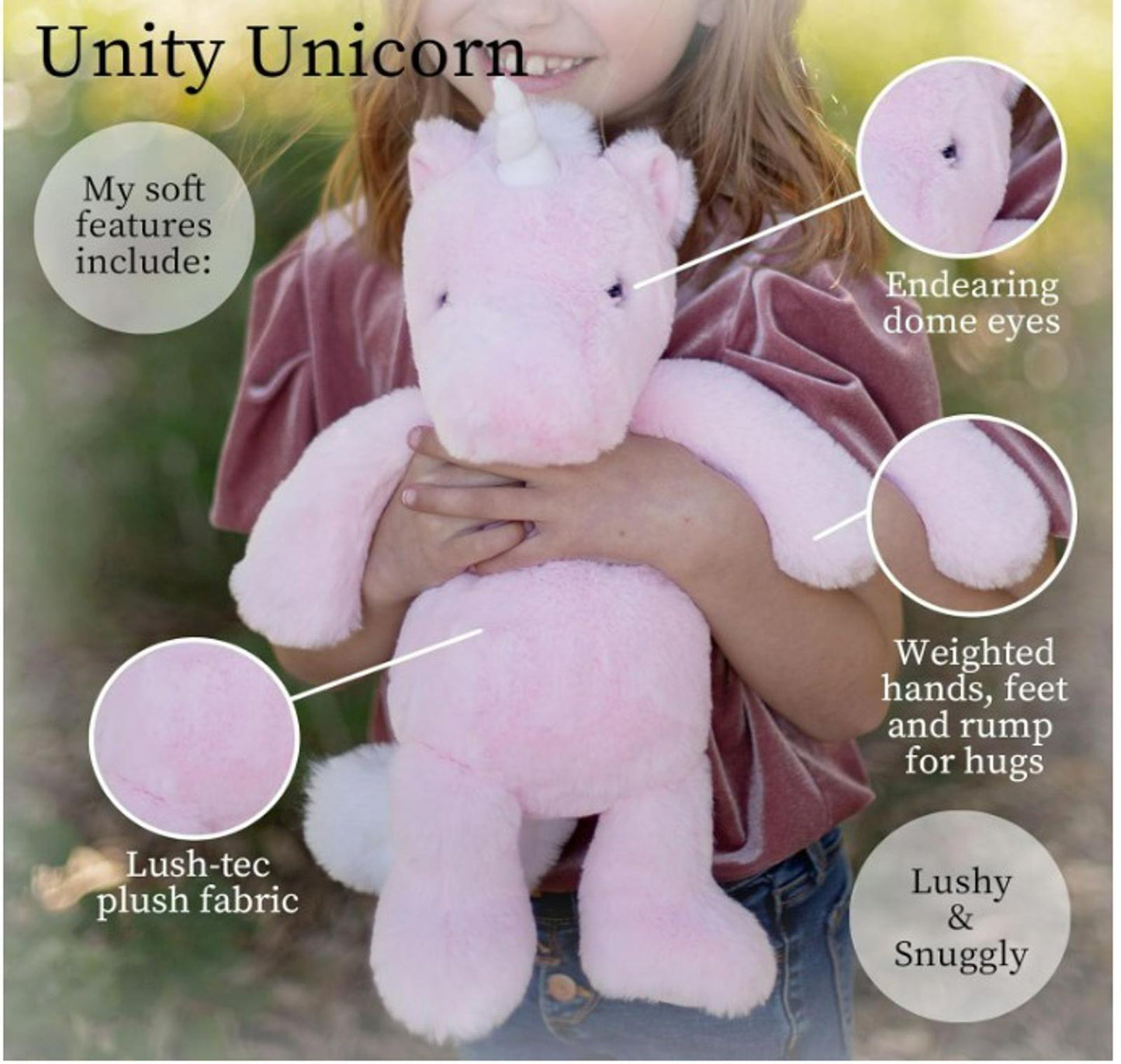 World's Softest Plush Unity Unicorn, Rose, Lushee, Large, 16" Stuffed Animal NEW