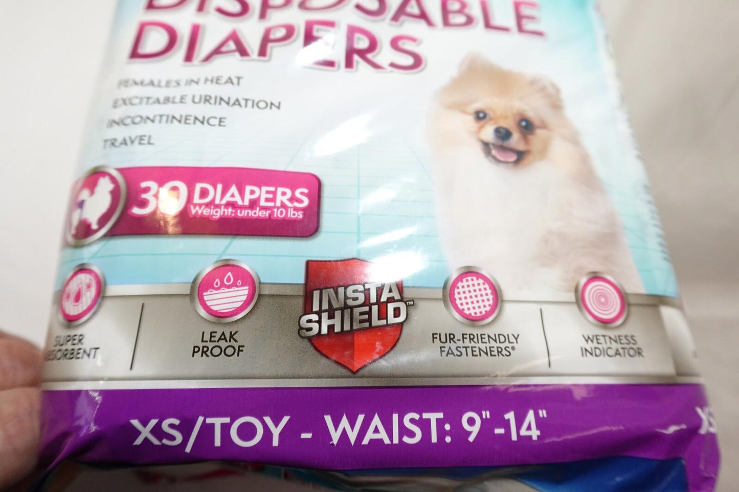 SIMPLE SOLUTIONS DISPOSABLE FEMALE DOG DIAPERS (30) XS/TOY WAIST 9"-14" - NEW