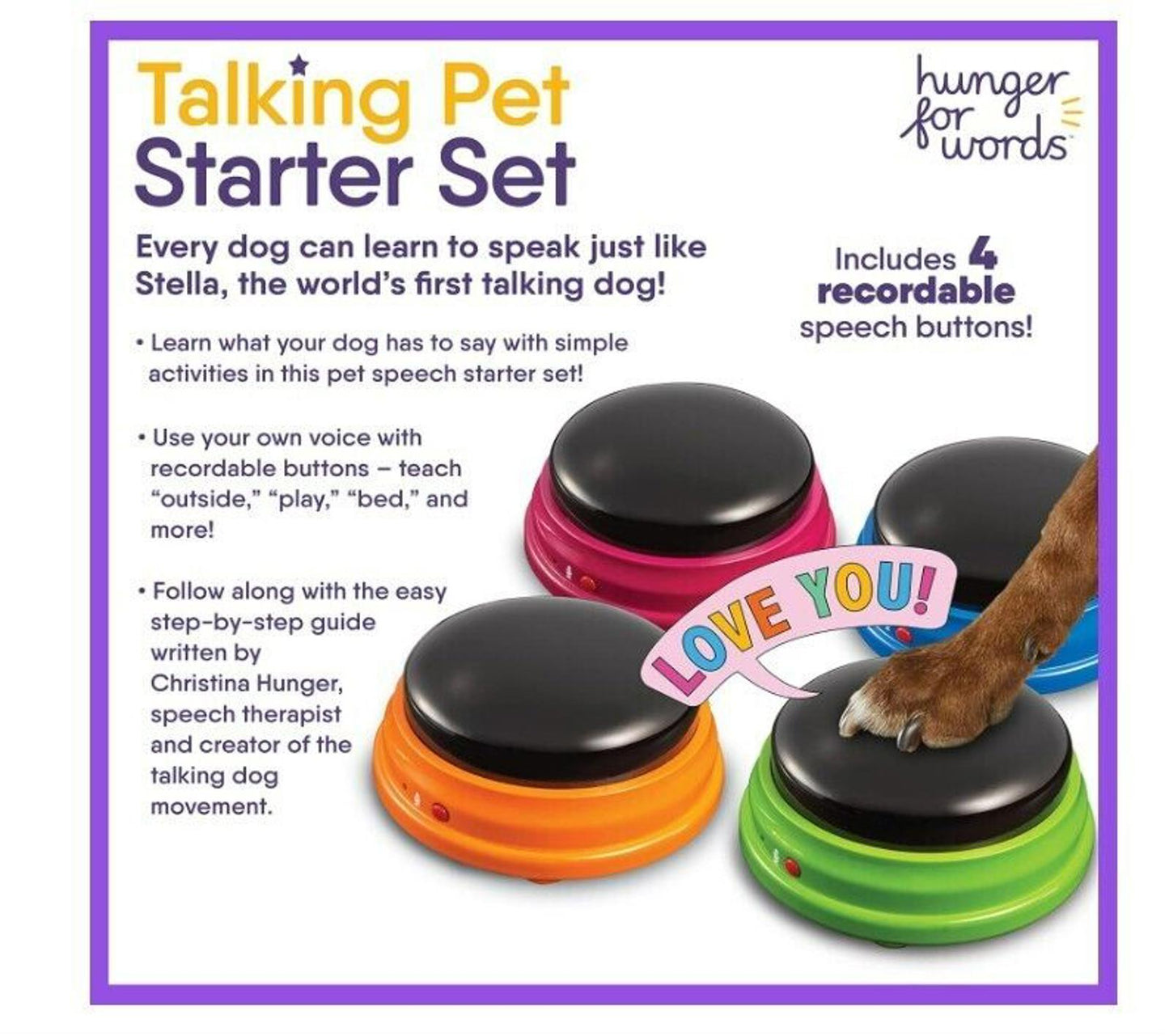 Hunger for Words Talking Buttons Starter Set - Recordable Buttons to Teach Your