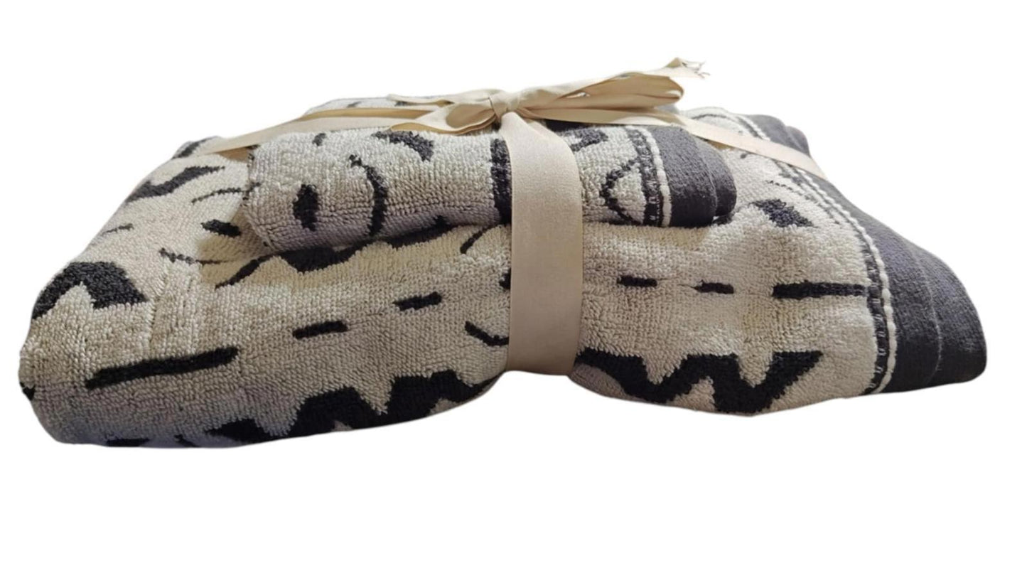 Paradise Bath & Hand Towel Set Black/White- Opal house Double Pack (4pc Total)