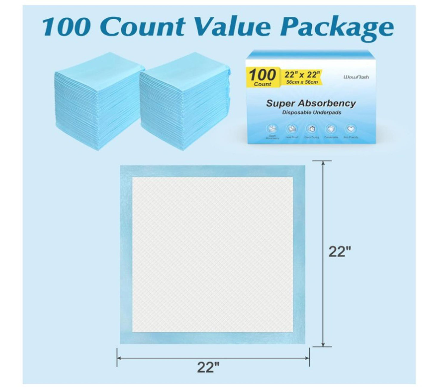 30 Count Giant 27” x 44” Disposable Pads, Leakproof, Absorbent Pads