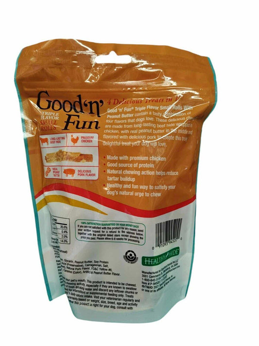 Good ’n’ Fun Chicken, Peanut Butter, Pork Small Rolls, 8 Count, Rawhide Chews