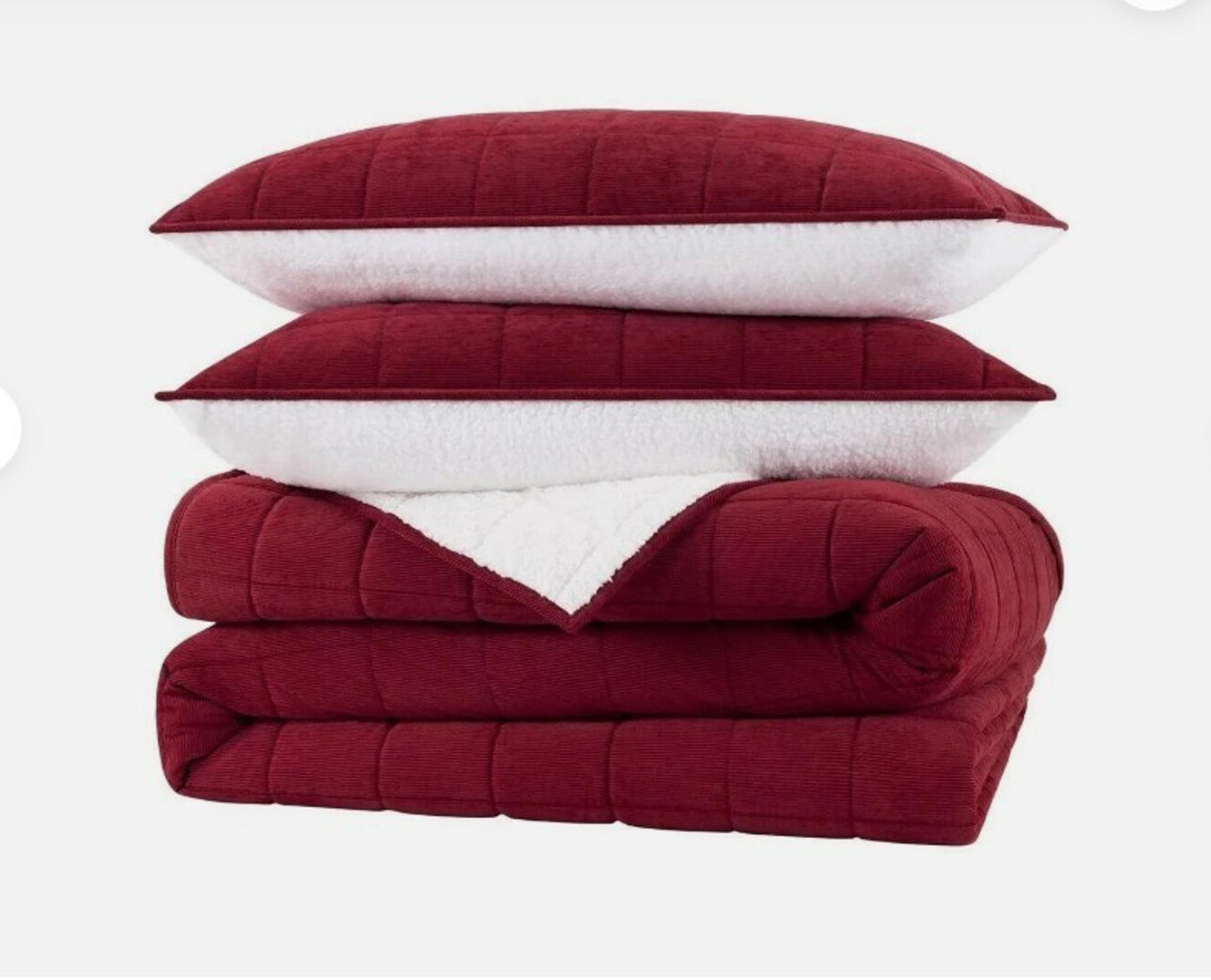 Charisma 3-pc Corduroy & sherpa Quilt Set,Brick Red- Queen Size Free Magic Bag