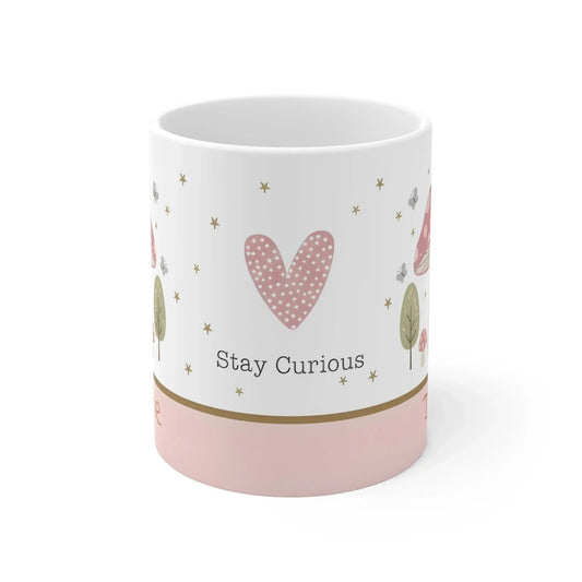 Personalized Stay Curious Woodland Fox Mug | Custom Name | Mushroom Butterfly Forest Ceramic Gift