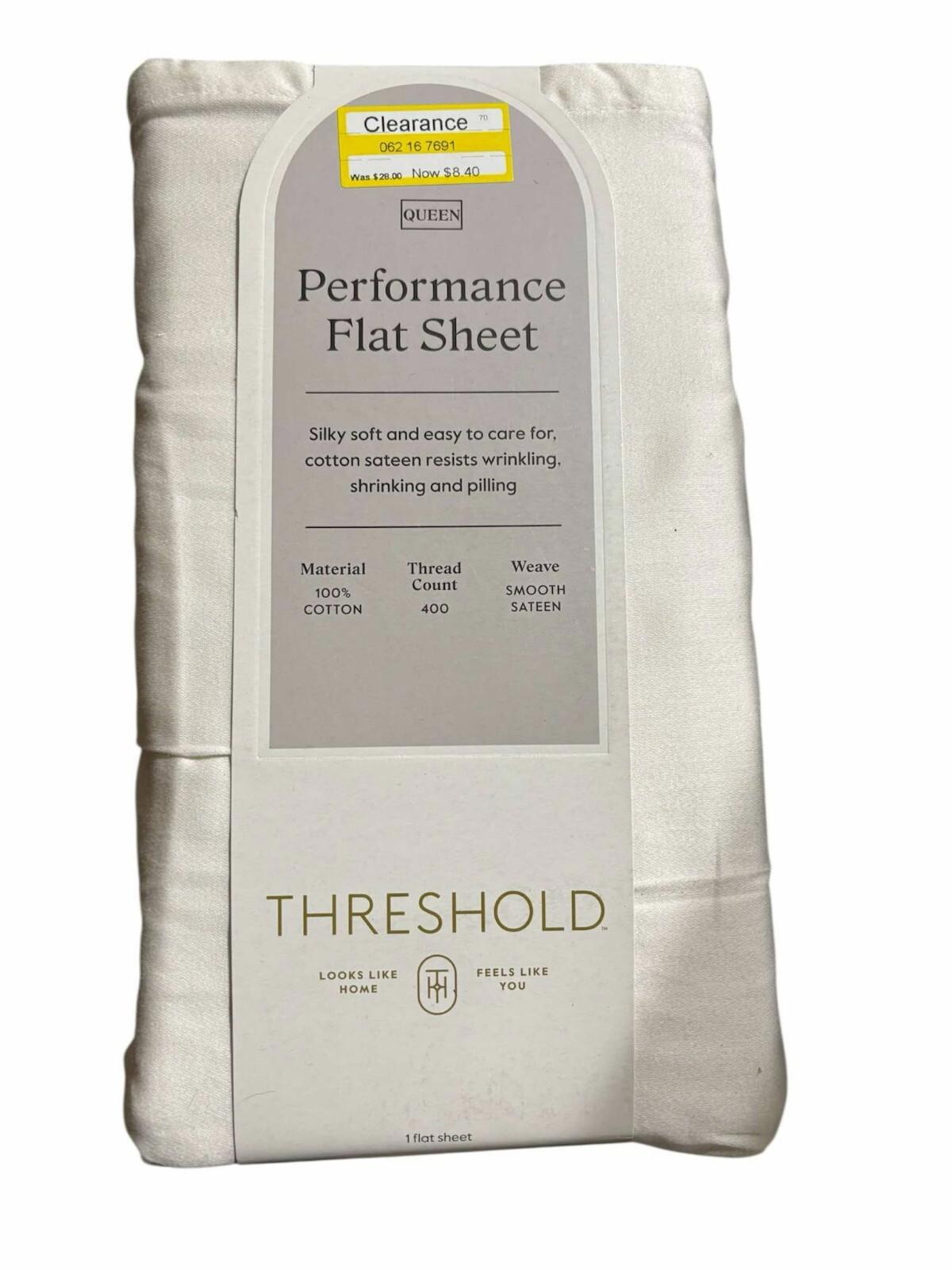QUEEN Threshold 400 Thread Ct Perfor Flat Sheet Sateen Sour Cream 100% Cotton