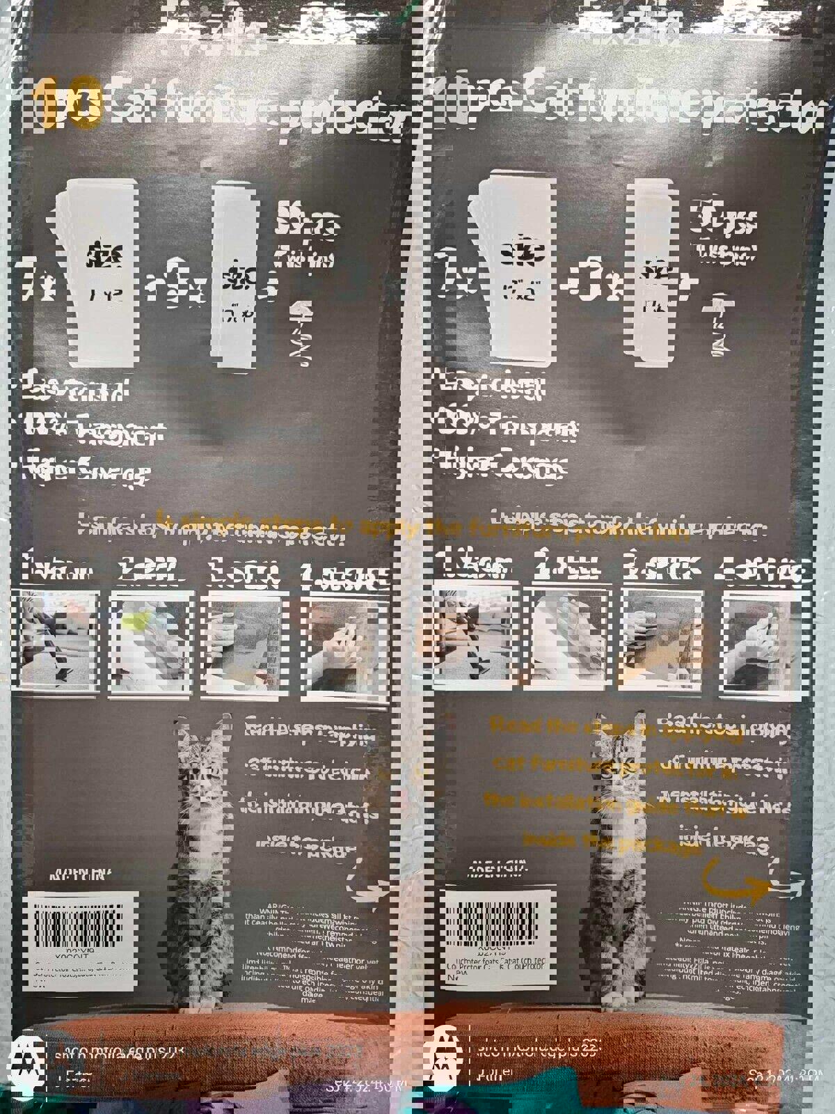 Fixzilla 10 Pcs Cat Furniture Protector Clear XL Large Stick Deter cat scratch