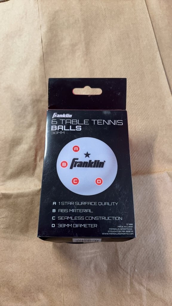 Franklin 6 Table Tennis Balls 38mm New in box