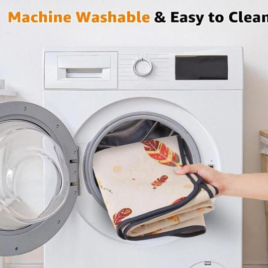 Machine Washable Blanket being placed in a washing machine for easy cleaning.