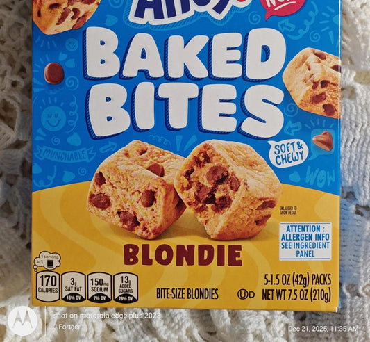 Blondie Baked Bites featuring soft chewy texture and chocolate chips.