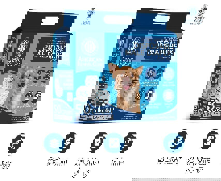 Male Dog Wrap, Disposable Diapers with Wetness Indicator, Small, 50 Count