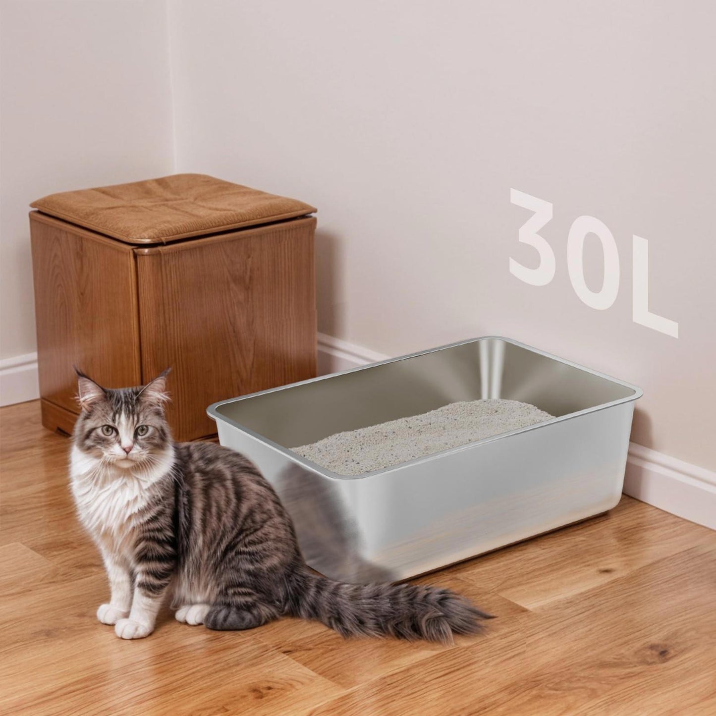 Stainless Steel Cat Litter Box, XXL Metal Litter Box for Big Cats 8IN Deep NEW