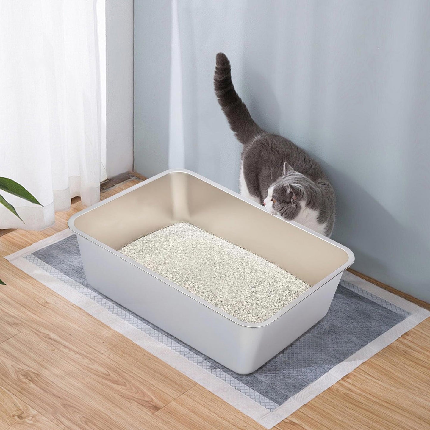 Stainless Steel Cat Litter Box, XXL Metal Litter Box for Big Cats 8IN Deep NEW