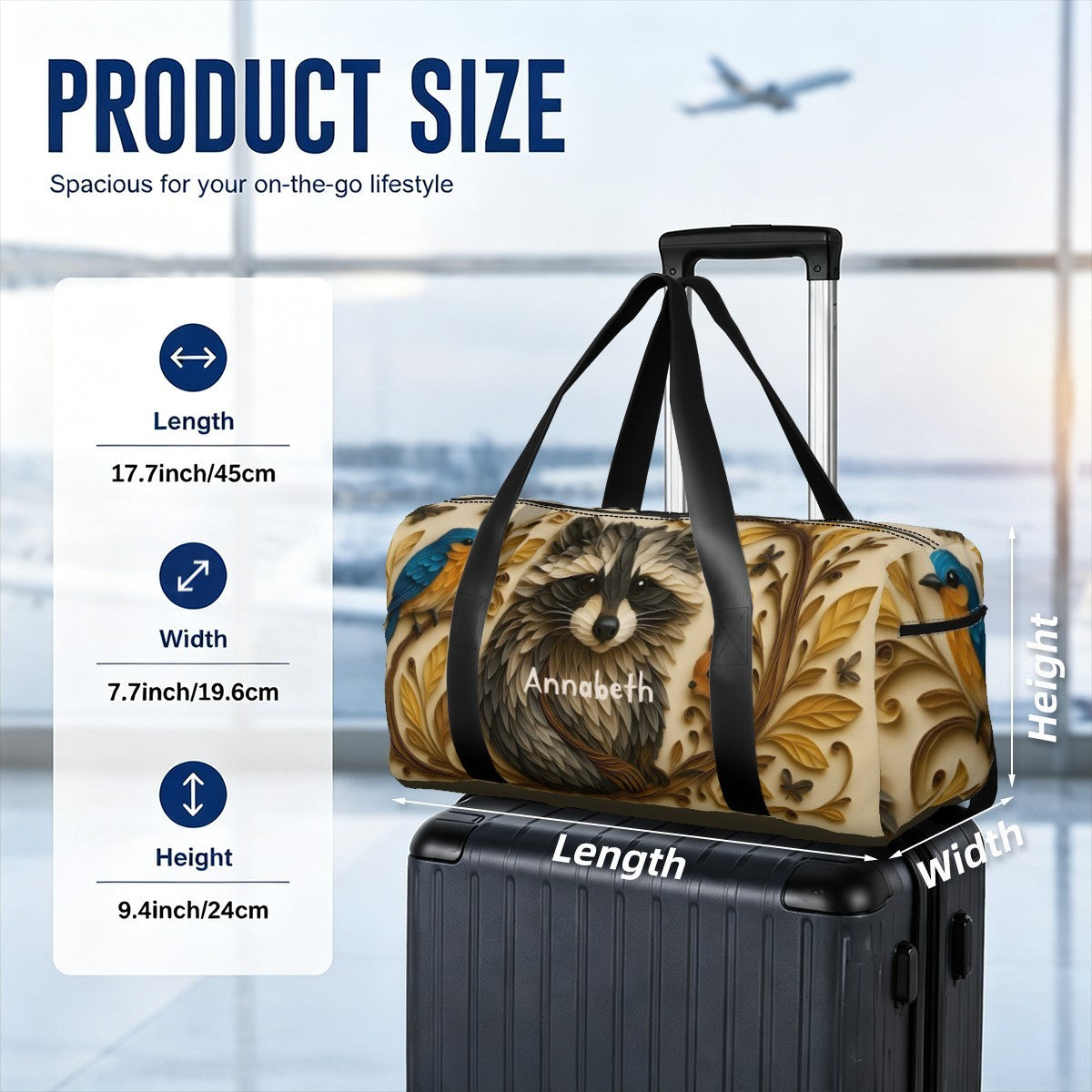 Personalized Woodland Raccoon Duffel Bag with Custom Name – Baby Travel, Gym & Weekend Bag