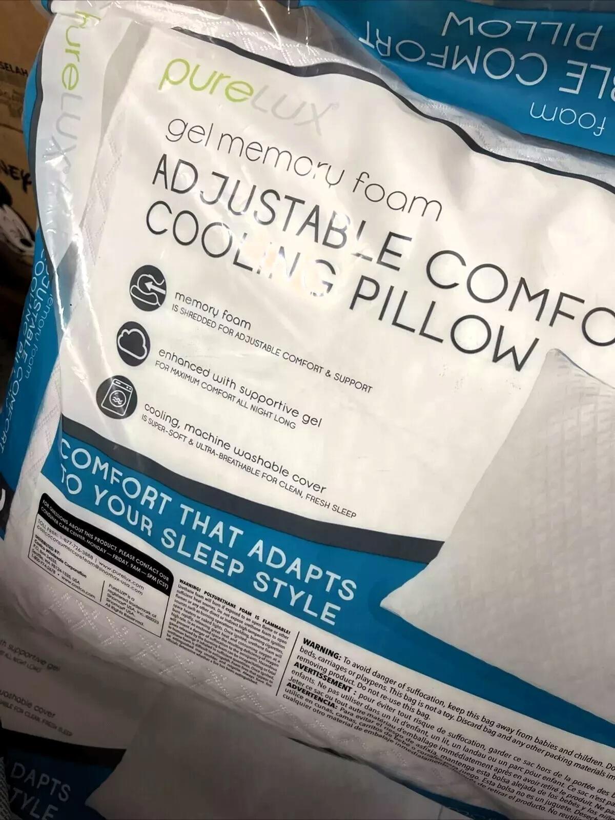 Purelux Gel Memory Foam Adjustable Comfort Cooling Pillow. 2-Pack NEW