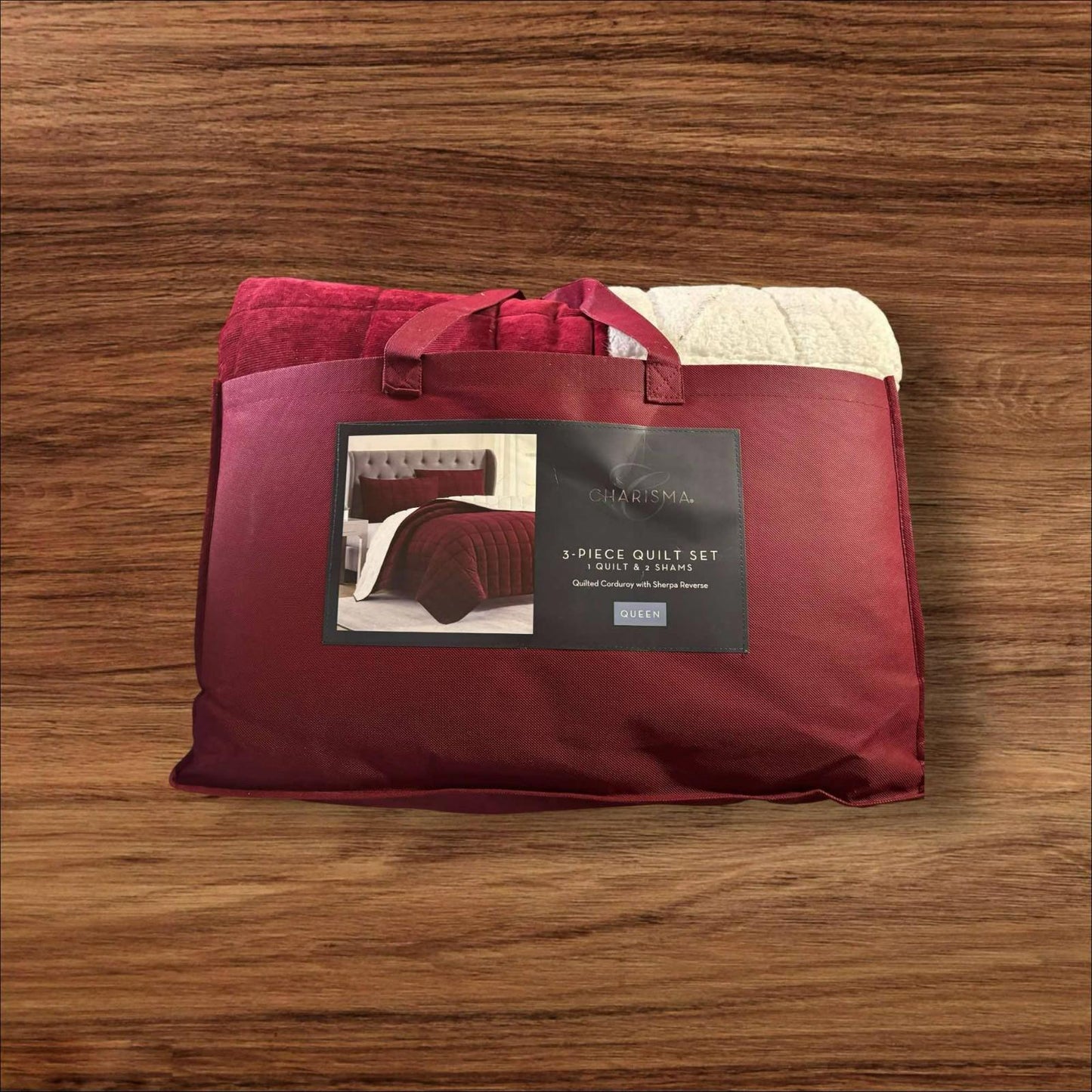 Charisma 3-pc Corduroy & sherpa Quilt Set,Brick Red- Queen Size Free Magic Bag