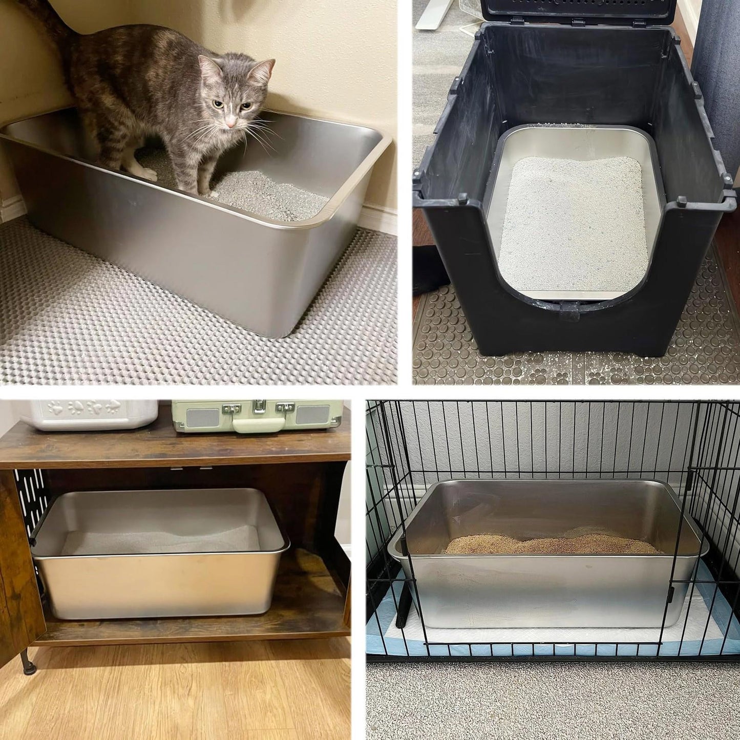Stainless Steel Cat Litter Box, XXL Metal Litter Box for Big Cats 8IN Deep NEW