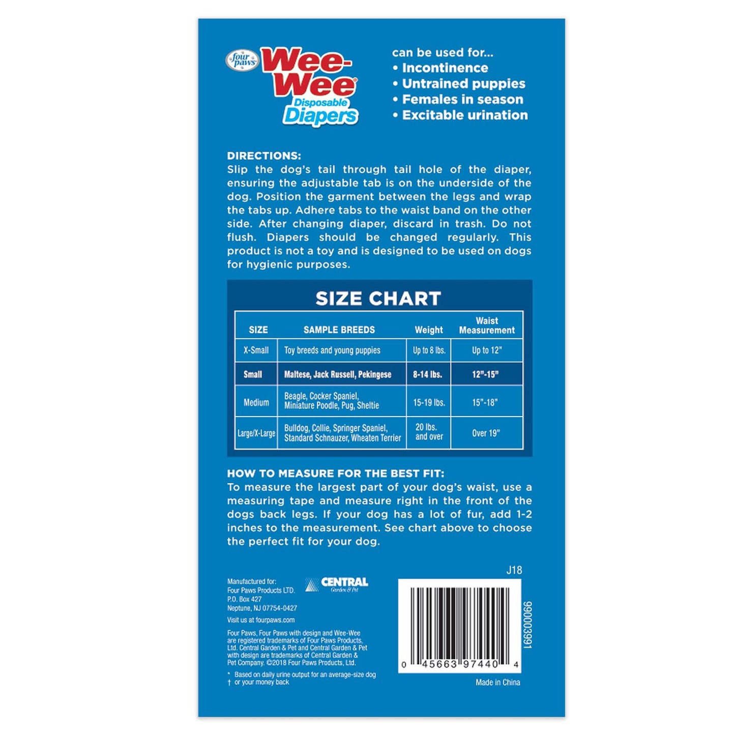 Wee Wee Disposable Dog Diapers 36 Count Small for Incontinence/training