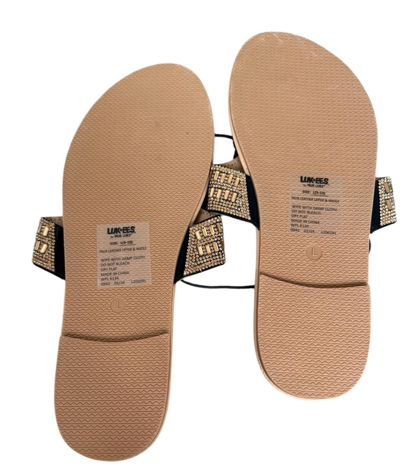 Luk-ees Muk Luks Flip Flops Sandals Size Large 9 - 10 Beaded Jewels Lukees