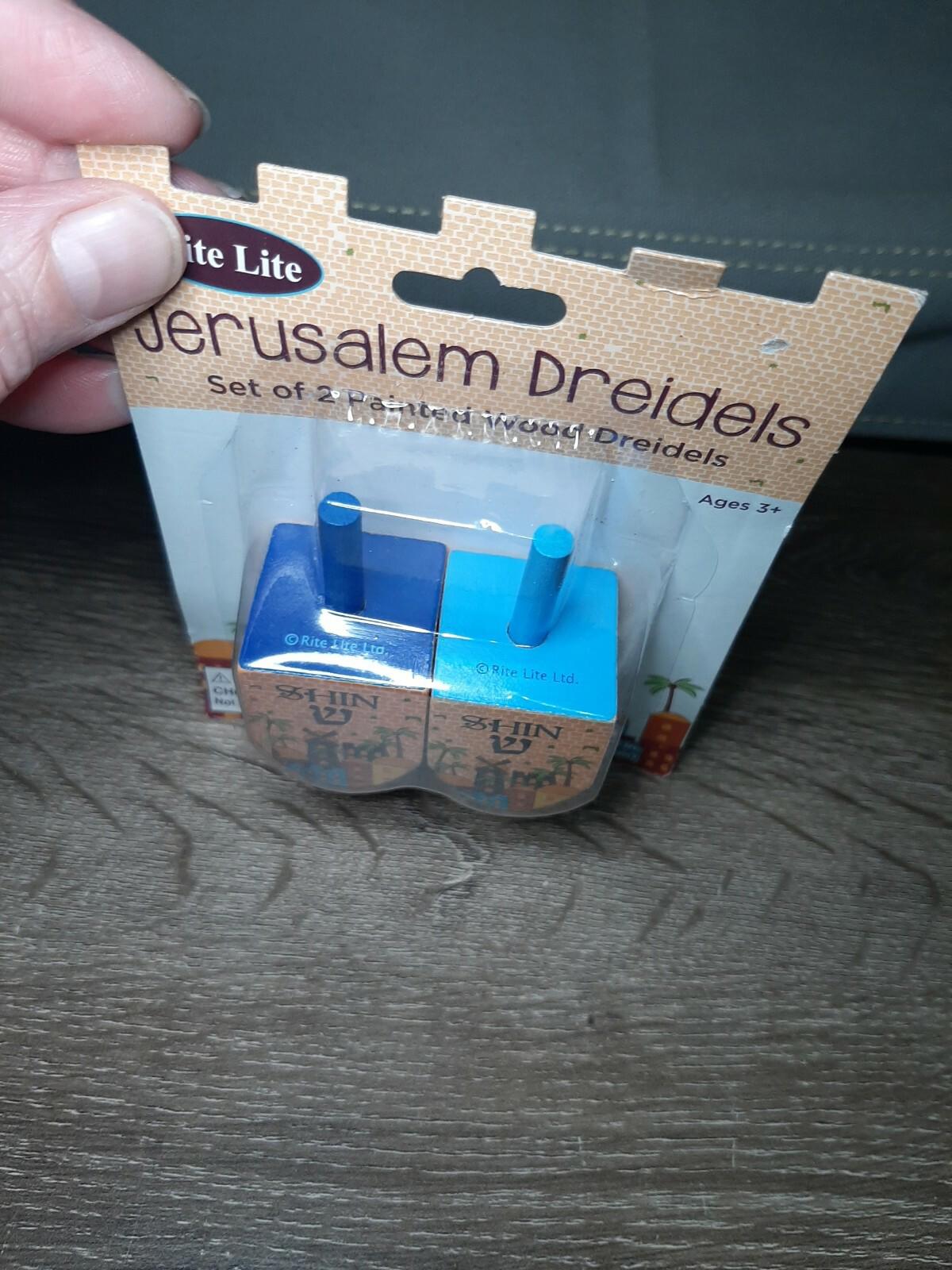 Rite Lite Jerusalem Dreidels, Set of 2 Wood Dreidels.