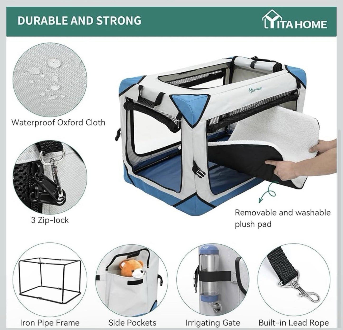 Collapsible 4-Door Soft Dog Crate Large Portable Travel Kennel w/ Mesh