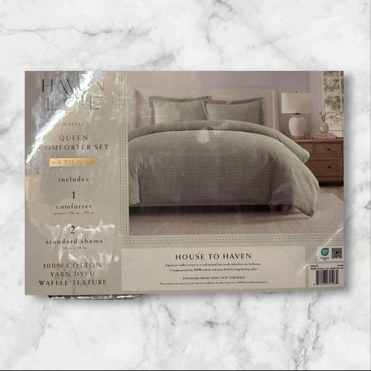 HAVEN LANE Waffle Queen Green 3 piece COMFORTER SET-