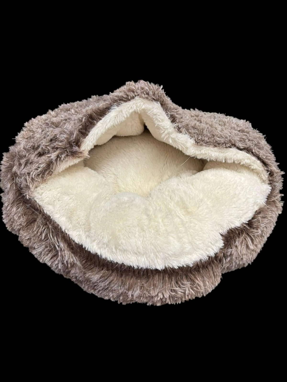 23" Bed Round Plush Fluffy Hooded Cat/Dog Cave Soothing Bed Med 23" by 16" Tall