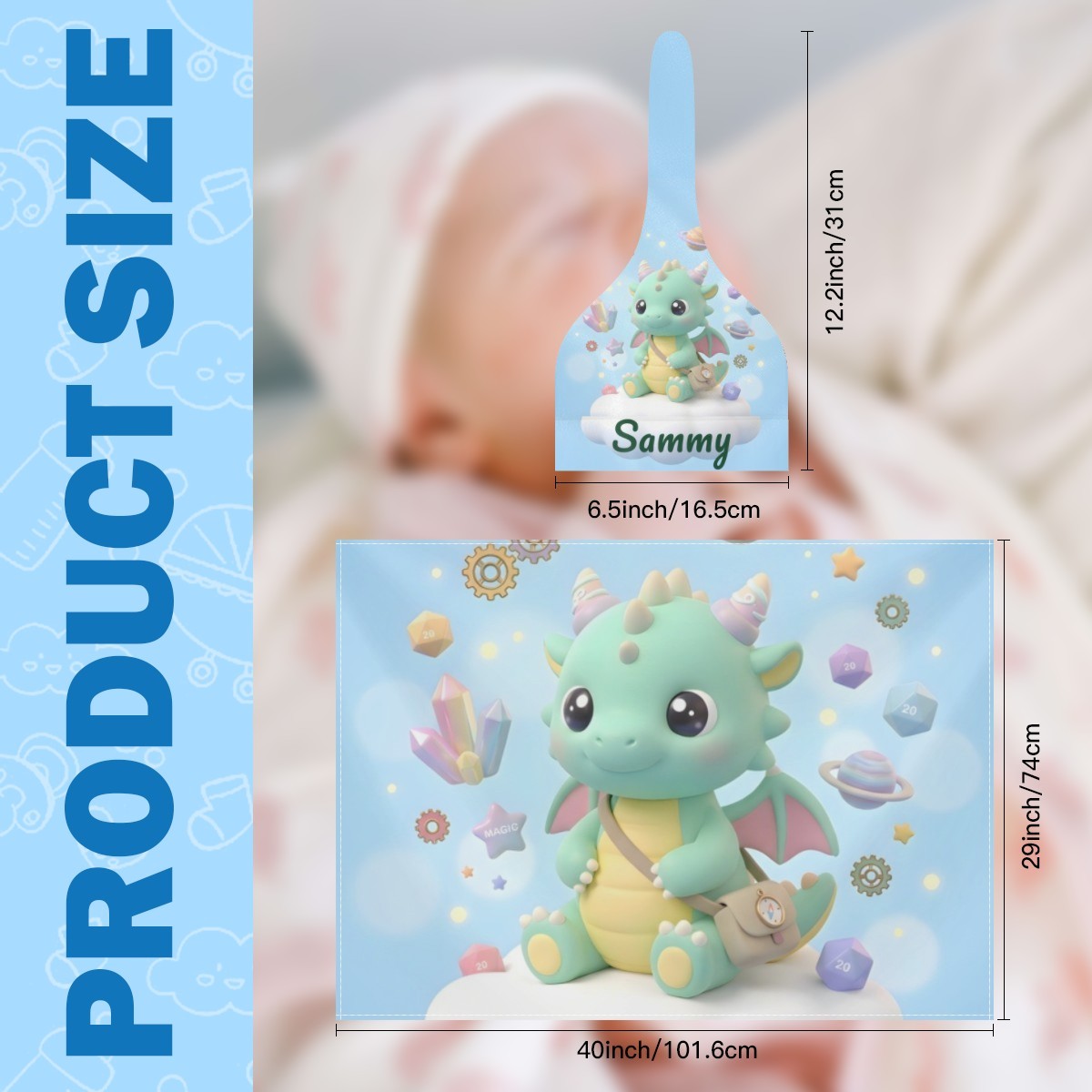Personalized Green Dragon Baby Swaddle & Hat Set | Custom Name Gift