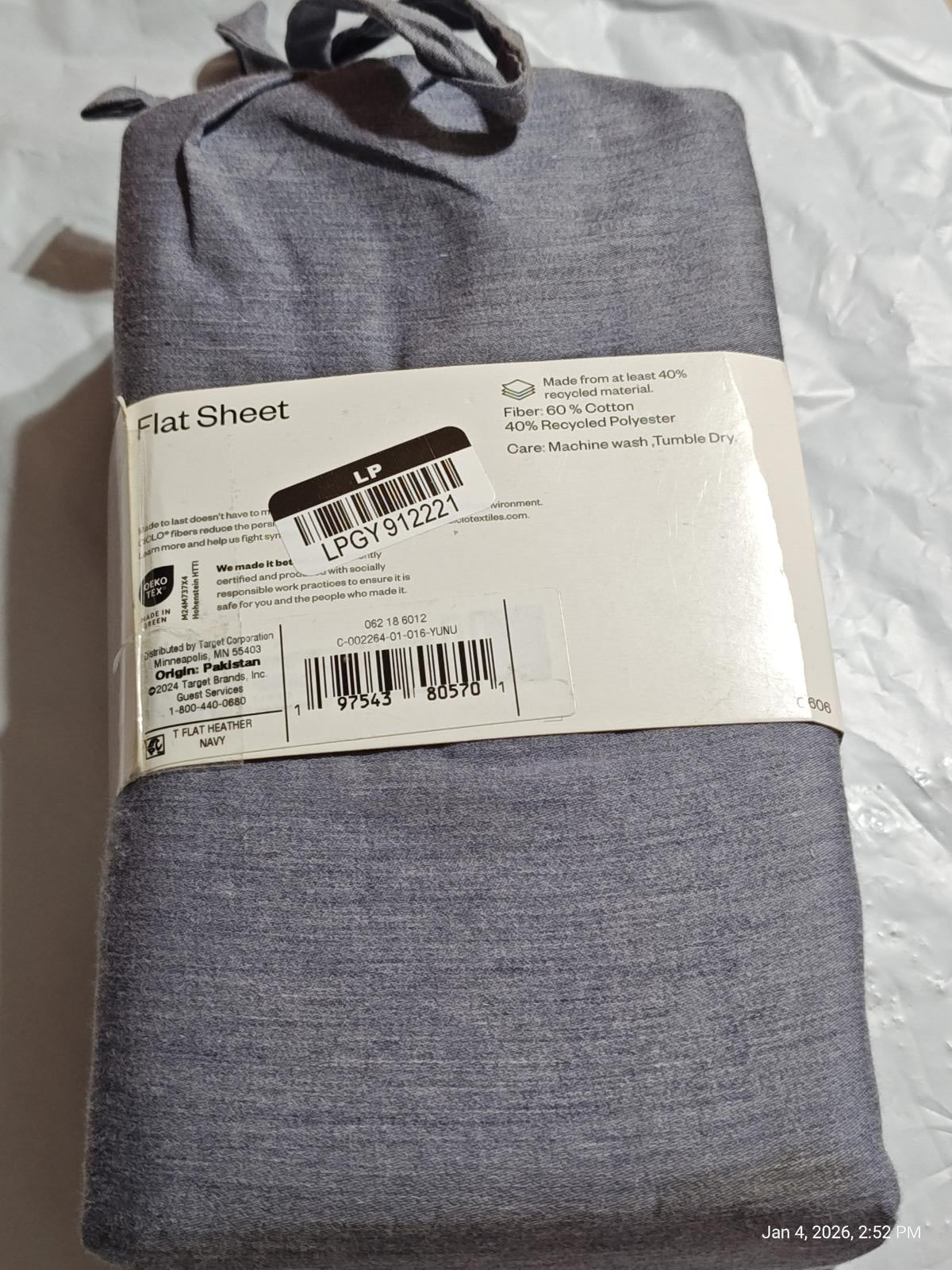 King Cotton Blend Sateen FLAT Sheet - Room Essentials Heather Navy