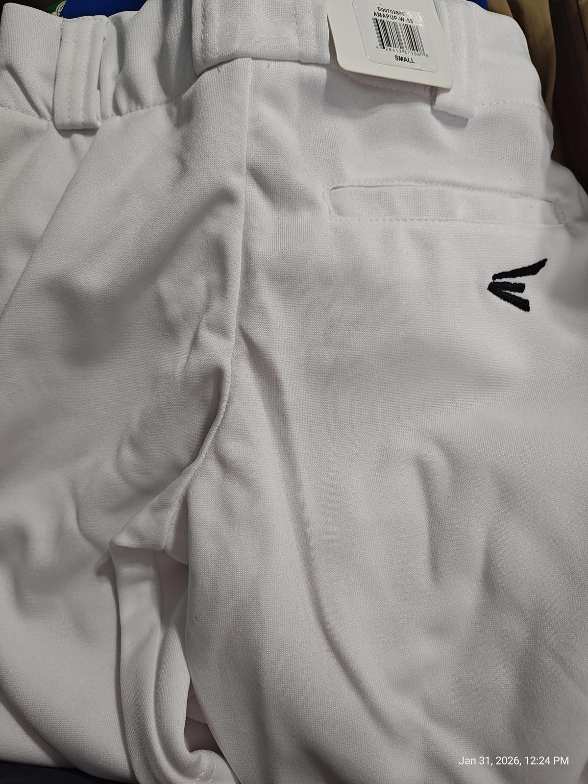 Boys PRO+ Baseball Pants Youth Small Full Length Elastic Bottom White