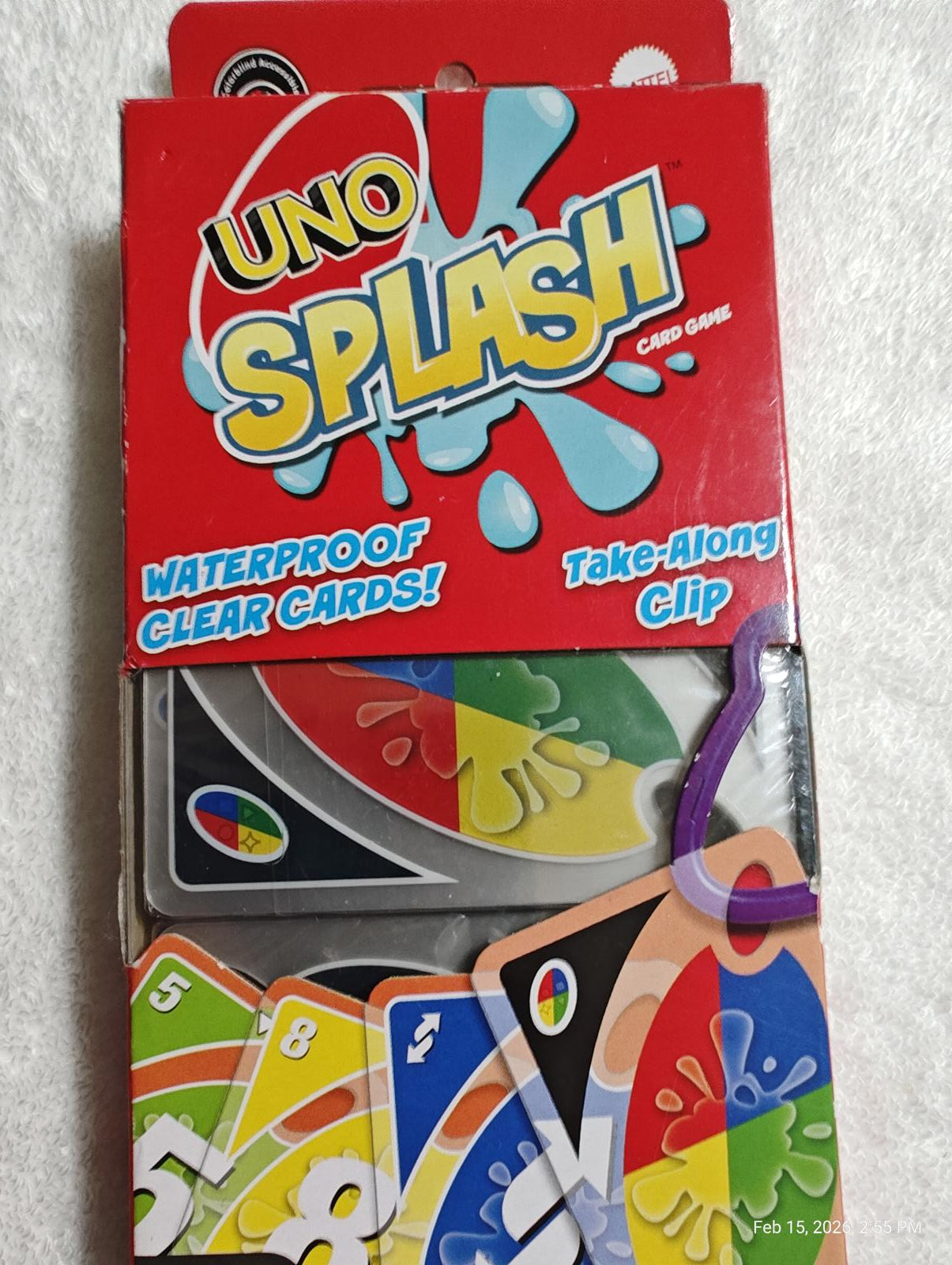 UNO Splash Card Game With Water-Resistant Plastic Cards & Clip - Beach- Pool