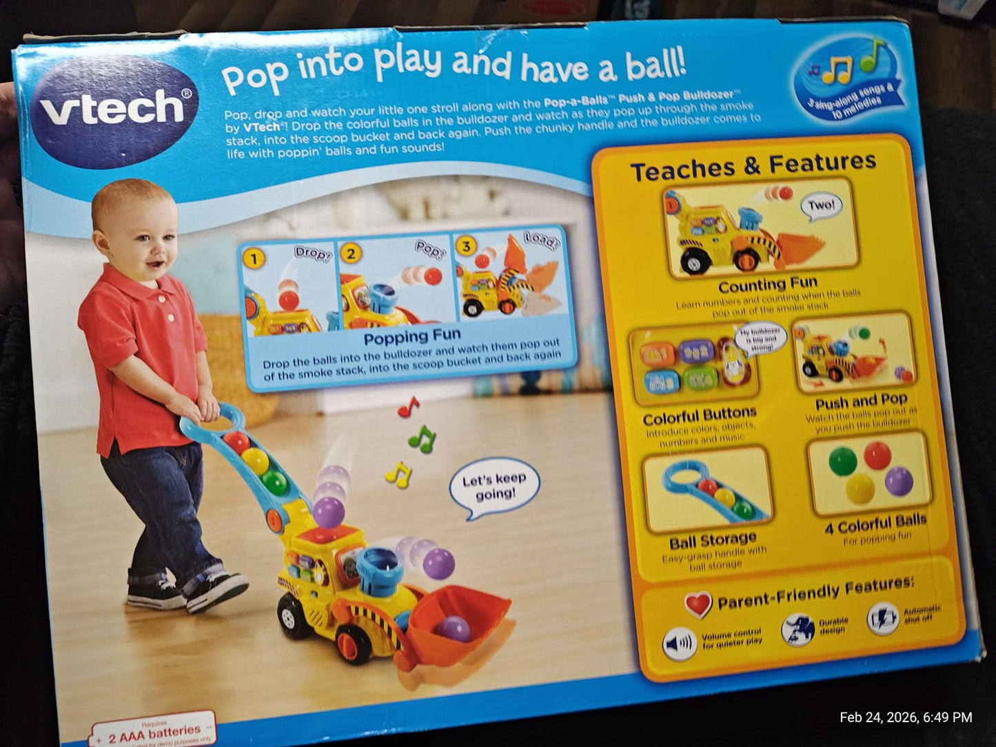 VTech Pop-a-Balls Push and Pop Bulldozer. New. 12-36 Months. Educational Toy.