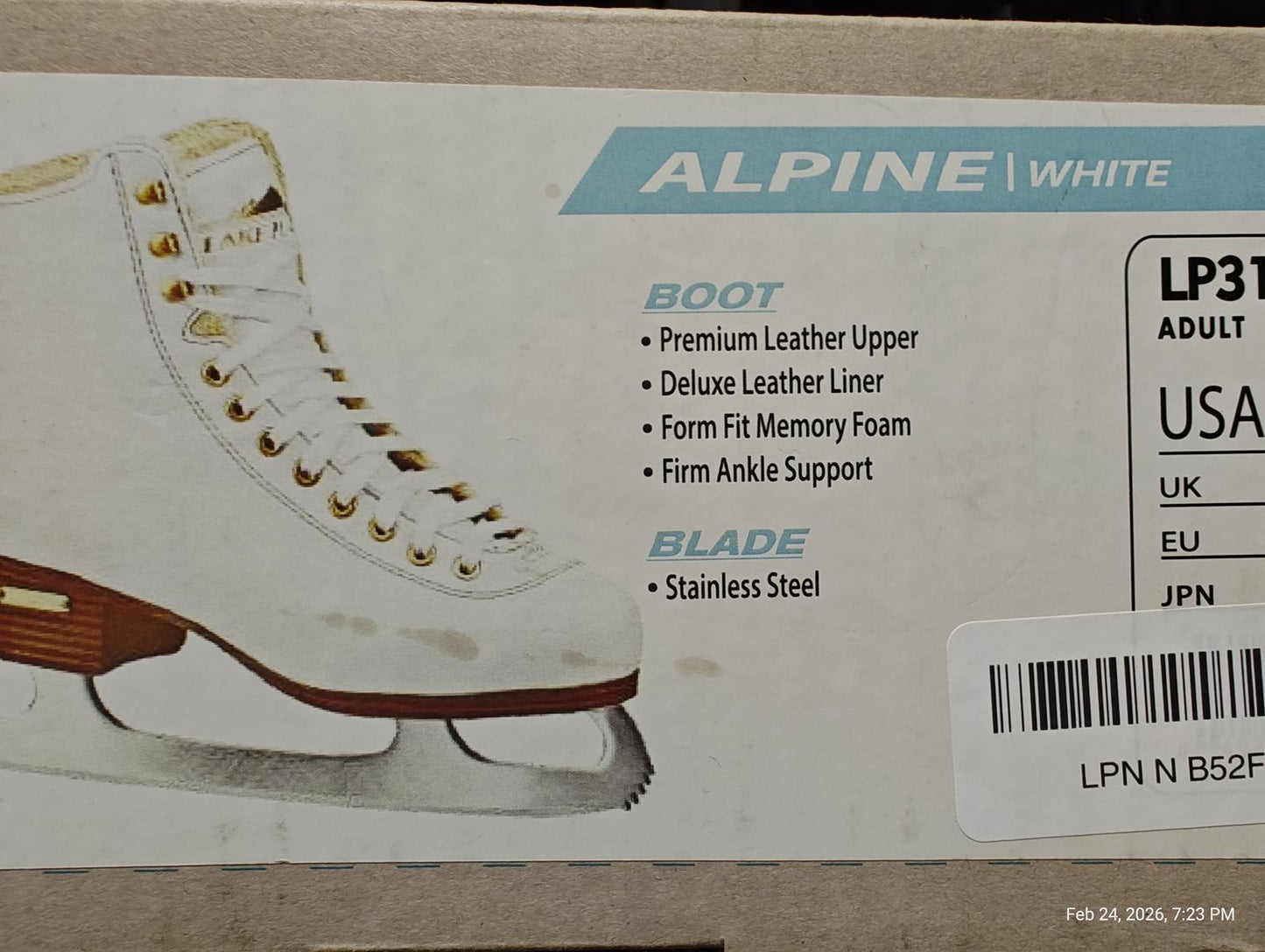 Lake Placid Alpine 900 model LP315W Figure Skates Womens Size 10 White Leather