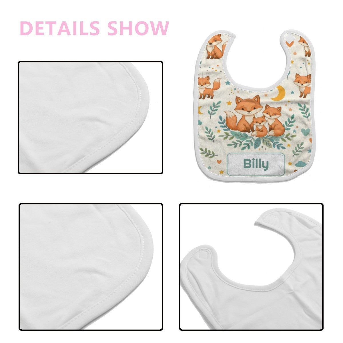 Personalized Fox Family Baby Bib - Add Your Name