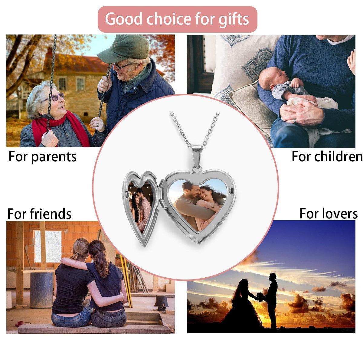 Custom Photo Heart Locket Necklace | "Forever in My Heart" Engraved | Holds 2 Photos | Silver