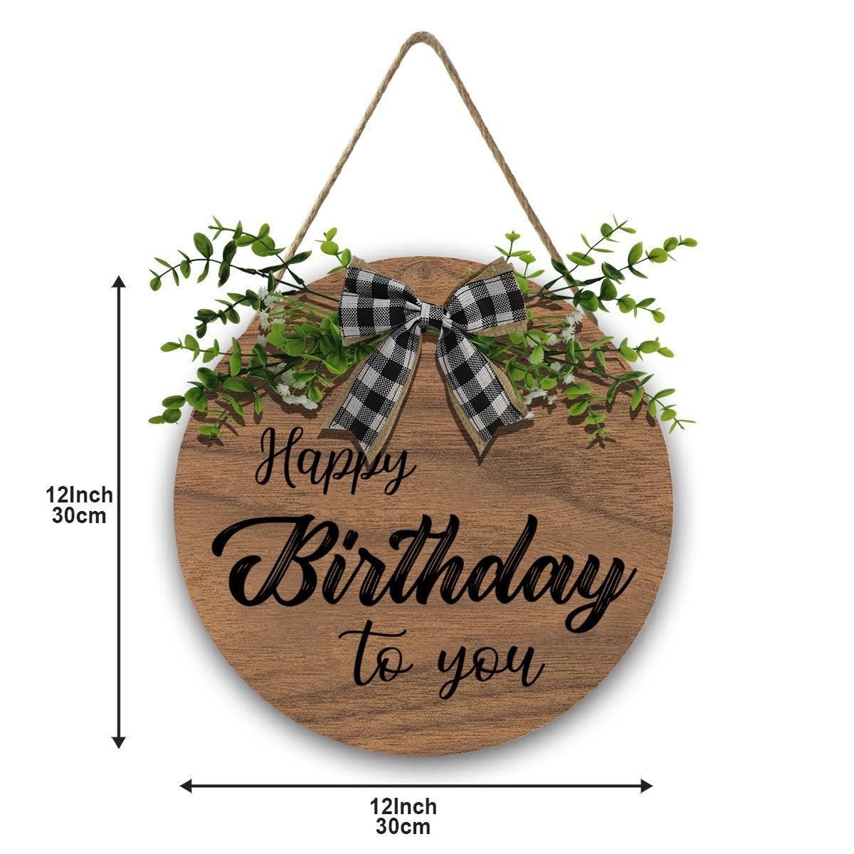 Personalized Happy Birthday Round Wooden Sign | Custom Name & Age | Gingham Bow & Greenery