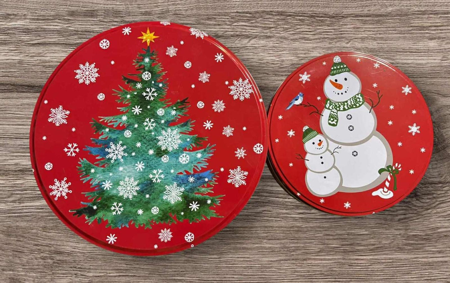 4 Treat Tins Christmas Holiday Treat's etc 2 of 6" and 2 of 8"