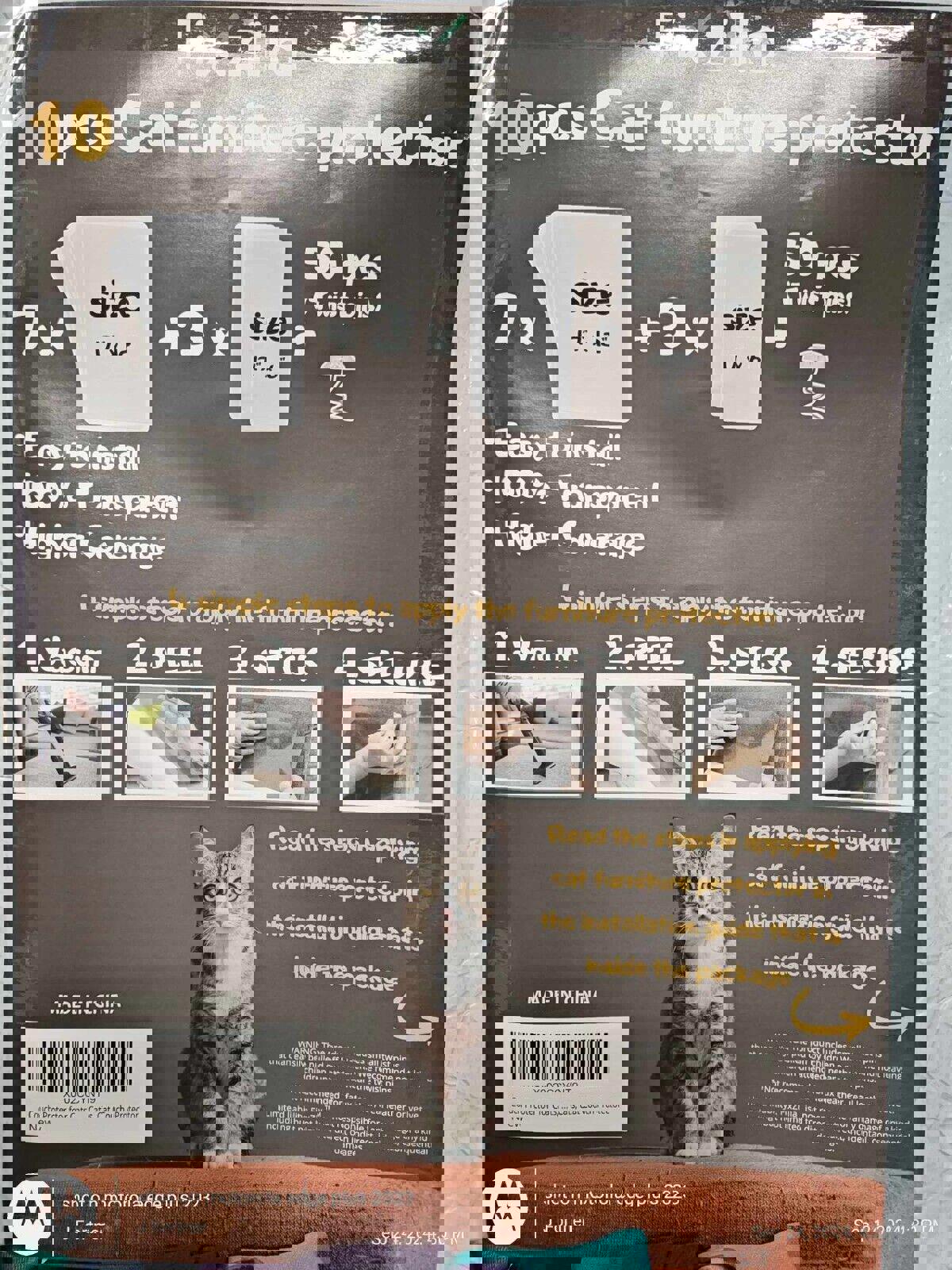 Fixzilla 10 Pcs Cat Furniture Protector Clear XL Large Stick Deter cat scratch