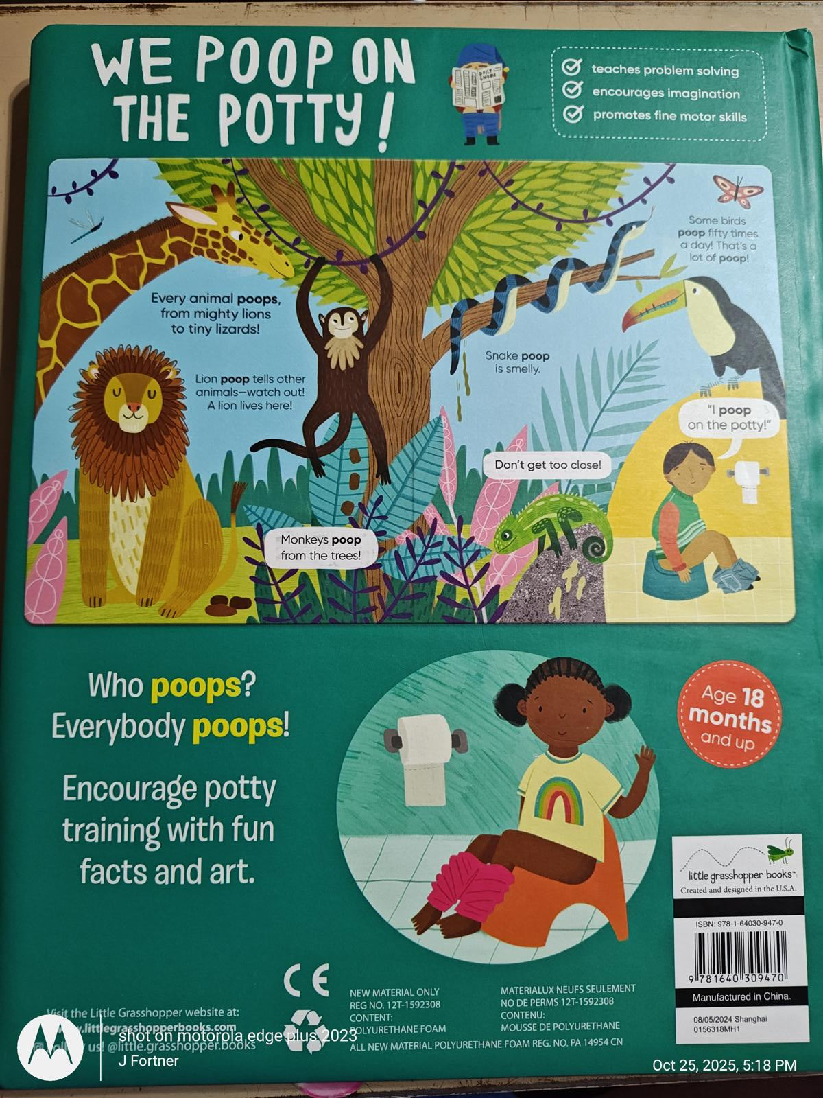 We Poop on the Potty book cover featuring colorful illustrations of animals and children promoting potty training.