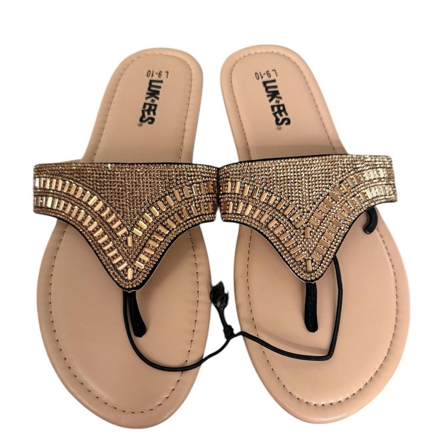 Luk-ees Muk Luks Flip Flops Sandals Size Large 9 - 10 Beaded Jewels Lukees