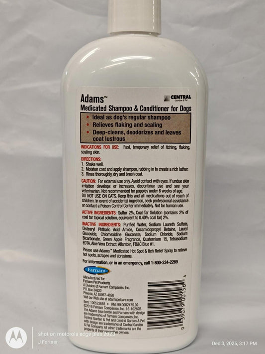 Adams Medicated Shampoo and Conditioner for Dogs helps relieve flaking and scaling while cleaning and deodorizing.