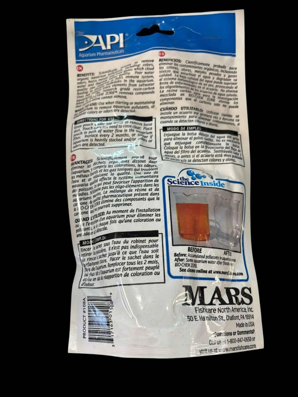 API Mars fish food packaging with detailed instructions and a clear view of the product inside.