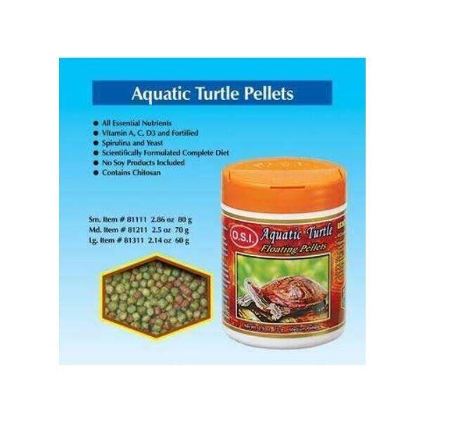 Aquatic Turtle Pellets in an orange container with nutritional information and turtle image.