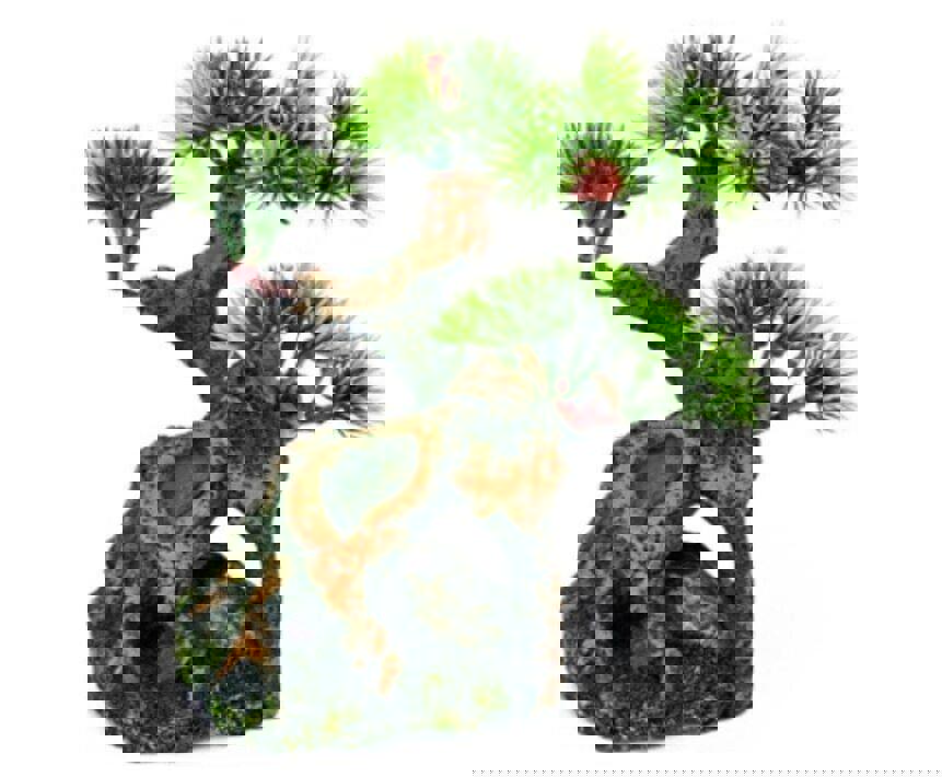 Artificial Bonsai Tree with green foliage and textured trunk for home decor.