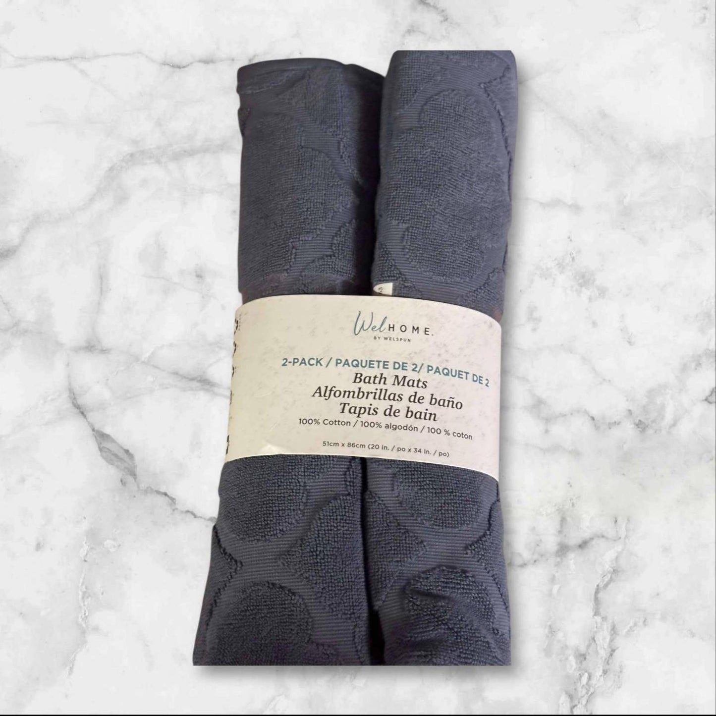 WelHome by Welspun 100% Cotton Geometric Tub Mat 2PK Set Gray