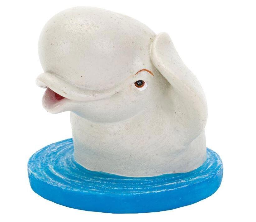 Beluga Whale figurine with a smiling expression and blue base.