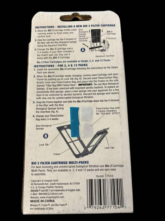 Big 3 Filter Cartridge installation instructions on a packaging back, featuring detailed steps and diagrams.