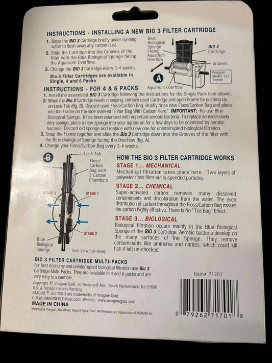 Bio 3 filter cartridge installation instructions with detailed stages and diagrams.
